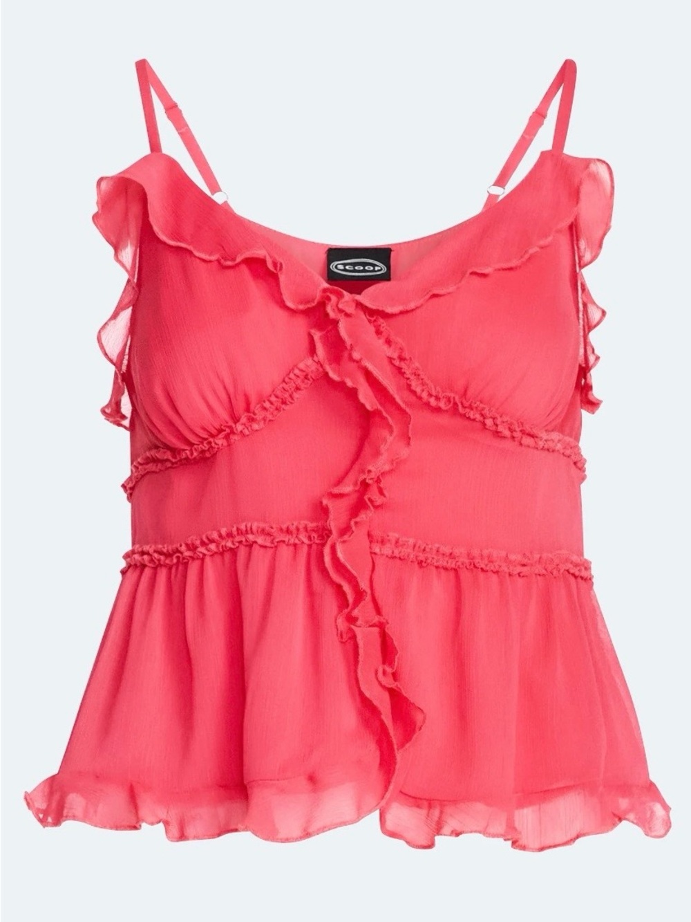 Ruffled Coral-Pink Sleeveless Camisole Top